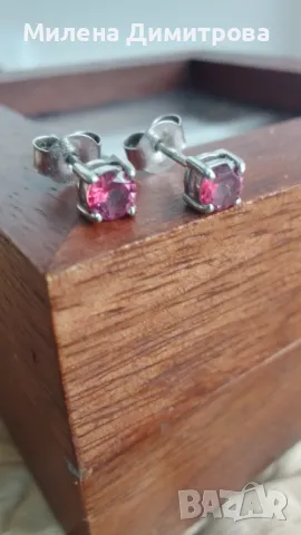 Малки сребърни обеци с естествен Розов Топаз, снимка 2 - Обеци - 48271206