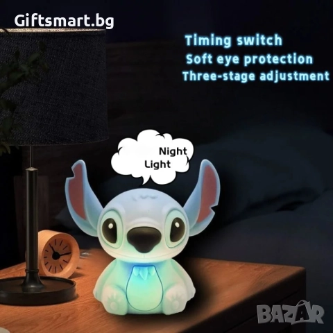 Силиконова, детска лампа Stitch, 14x16см, USB зареждане, Вградена батерия, снимка 3 - Настолни лампи - 51746107