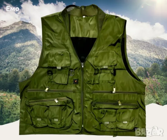 Рибарска жилетка в зелено, размери 2XL / 3XL, с много джобове, снимка 2 - Екипировка - 48547534