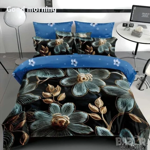 Флорален комплект с ластик, 100% памук 1 бр. х плик за завивка 200 x 230 cm 1 бр. х долен чаршаф , снимка 8 - Спално бельо - 54090345