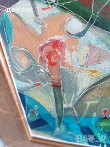 Слонче в апартамента маслени бои рамка дърво подпис, снимка 4 - Картини - 47804610