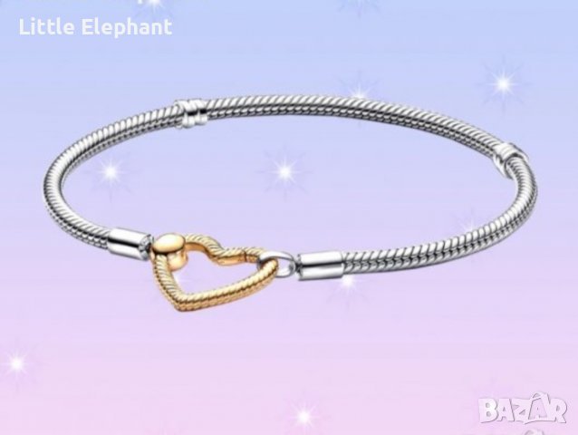 Сребърна гривна Пандора"Moments",змийска плетка,17 см,Gold/нова