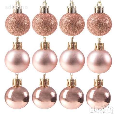 Топки за елха, 12 броя, златисто розово, пластмаса, Коледна декорация, Новогодишна декорация, снимка 2 - Други - 34926117