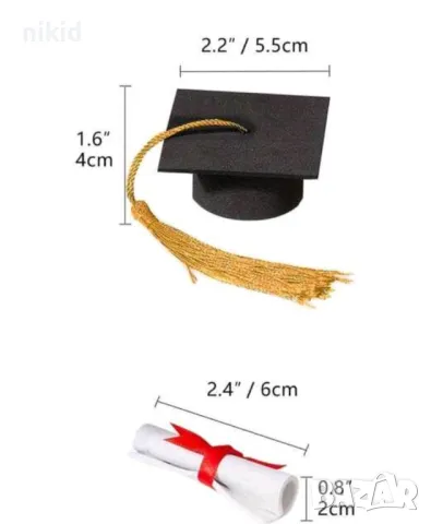 Абитуриентски бал тога шапка и свитък дипломиране завършване гумиран топер за декор торта и др