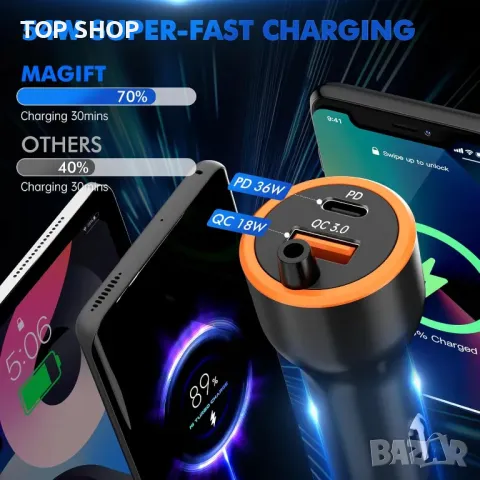 Magift Bluetooth автомобилен адаптер 5.4 FM Bluetooth предавател, PD36W&QC3.0 (сребрист), снимка 5 - Аксесоари и консумативи - 49500166