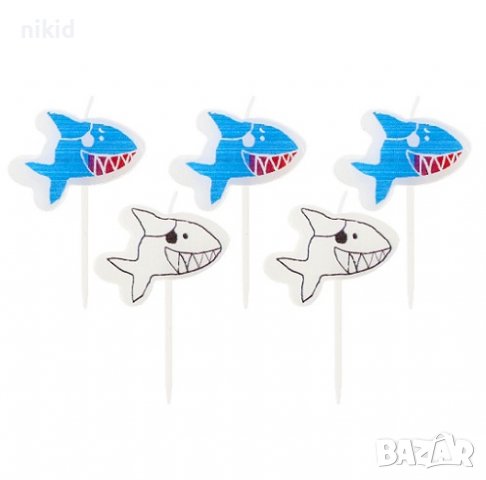 5 бр Акула Акули shark свещи за торта Рожден ден детско парти свещ, снимка 1 - Други - 37488471