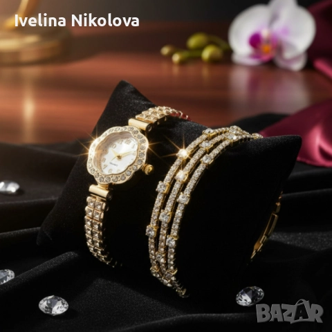 Елегантен дамски комплект – кварцов часовник с гривни в подаръчна кутия, снимка 3 - Дамски - 52466874