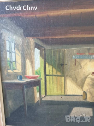 70х60см/стара картина масло върху платно/кухня-камина/дървена рамка, снимка 3 - Картини - 50896734