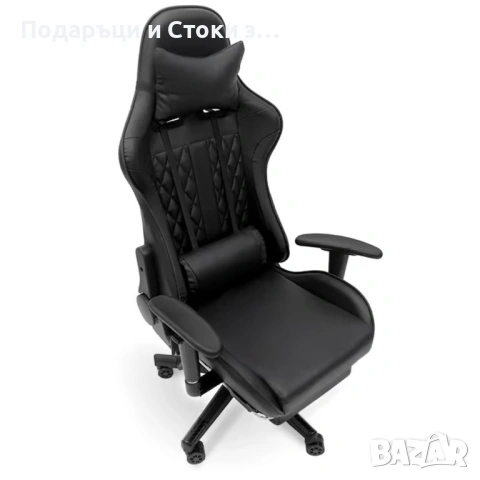 Геймърски стол с прибираща се подложка за крака и функция за масаж - черен, снимка 10 - Столове - 53237738