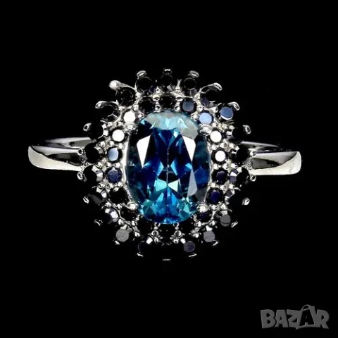 925 сребърен пръстен с London Blue топаз 8x6mm Халка 8/57/18.19, снимка 1