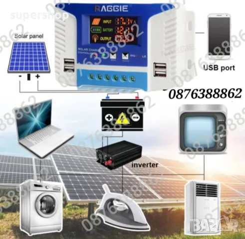 Контролер за соларен панел 20А, 30А, 60А, 12V/24V PWM 3, снимка 8 - Друга електроника - 48949675