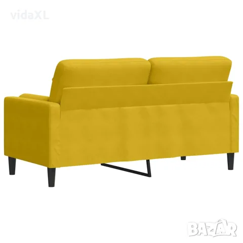vidaXL 2-местен диван с декоративни възглавници жълт 140 см кадифе, снимка 5 - Дивани и мека мебел - 56146864