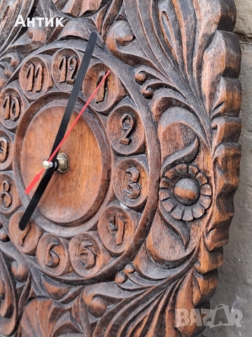 Много Красив Антикварен Стенен Часовник Дърворезба от Соца, снимка 6 - Стенни часовници - 52708366