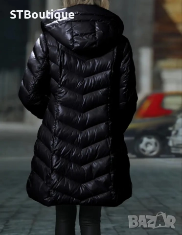 🧥 Дамско зимно яке със средна дължина в Черен и  цвят Кайсия , снимка 5 - Якета - 52267520