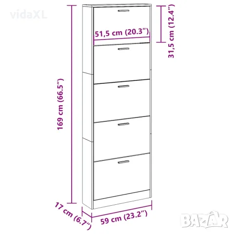 vidaXL Бял дървен шкаф за обувки с 5 отделения, снимка 9 - Шкафове - 56146366