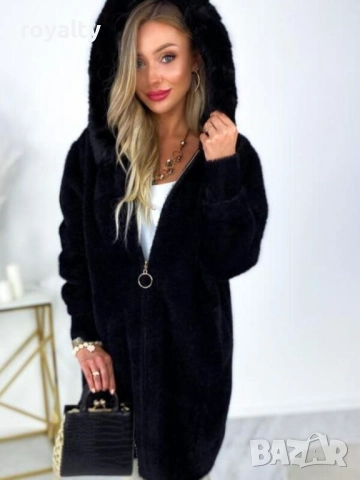 Черно палто от алпака с качулка