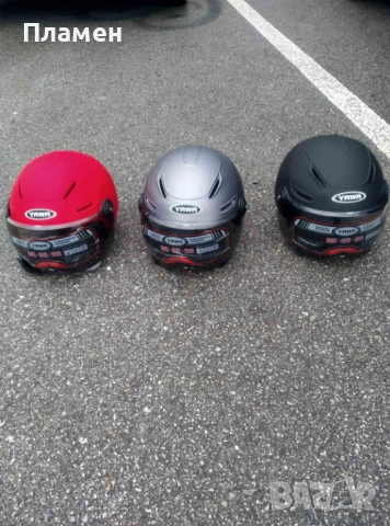 Шлем, каска за мотор скутер мотопед с визьор YAWA, черна, сива и червена 