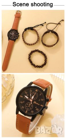 Мъжки часовник с 3 бр. комплект гривни, снимка 2 - Мъжки - 44322976