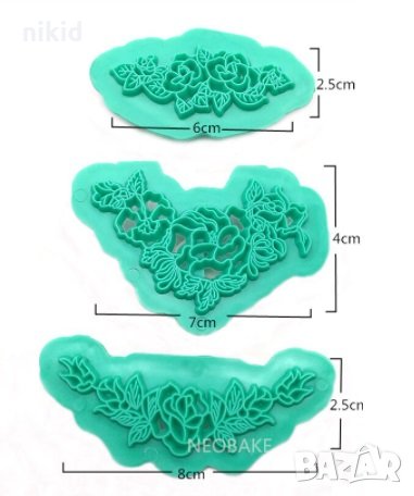 3 бр рози печат с дръжка за декорация фондан тесто украса бисквитки торта, снимка 3 - Форми - 21722608