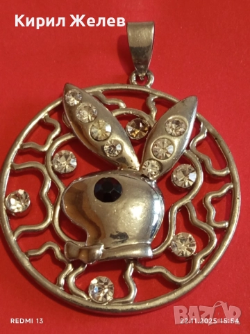 КРАСИВ ПОСРЕБРЕН МЕДАЛЬОН с ИНКРУСТИРАНИ ЦИРКОНИЙ с ЛОГОТО на ПЛЕЙБОЙ 26825, снимка 6 - Колиета, медальони, синджири - 52503473