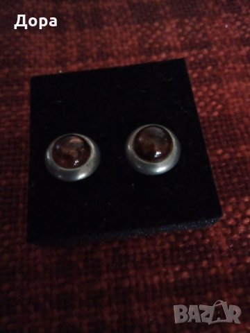 Старинни авторски сребърни обеци с естествен кехлибар , снимка 3 - Обеци - 29275861