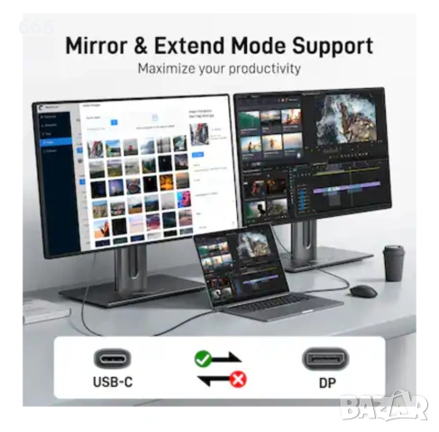 Acer - USB C към DisplayPort кабел 10 фута (4K@60HZ 2K@165Hz), Type-C към DisplayPort кабел - сив, снимка 6 - Друга електроника - 53288640