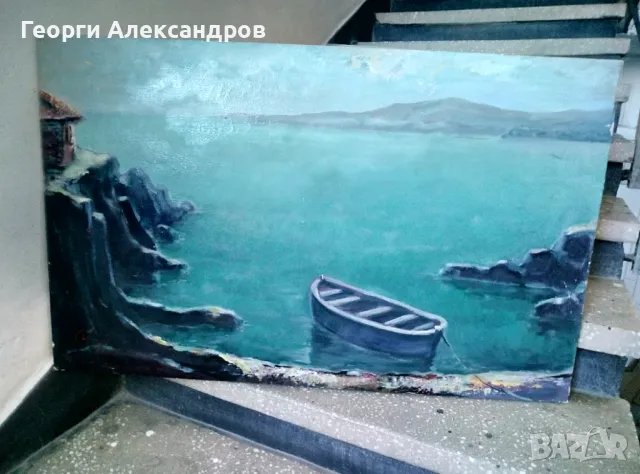 МОРЕ Огромна Българска Авторска Стара МАСЛЕНА КАРТИНА Подпис: С.Н.'79г. 105/85см., снимка 1
