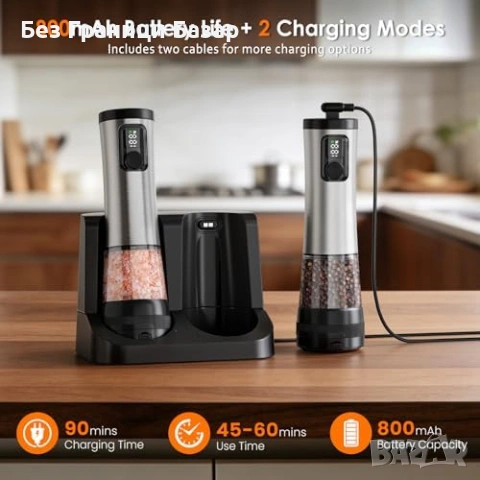Нови автоматични мелнички за подправки LED светлина USB-C заряд за сол и пипер с база 5 степени 100 , снимка 7 - Аксесоари за кухня - 54279289