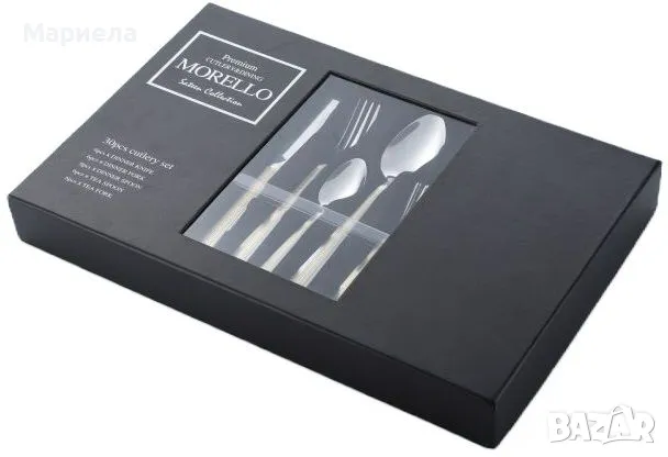 Прибори за хранене 30части със златист кант , Нови прибори в кутия Morello, снимка 3 - Прибори за хранене, готвене и сервиране - 49650916
