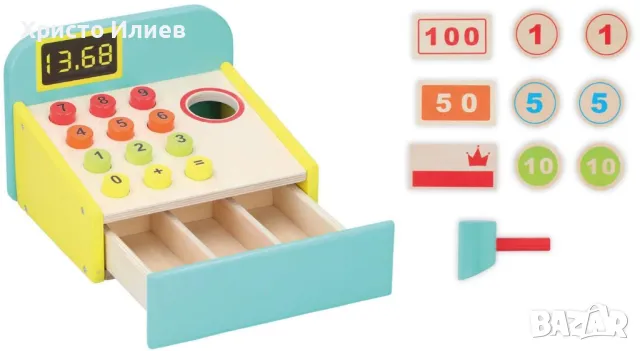 Дървена играчка касов апарат 12 части с аксесоари Marionette , снимка 3 - Образователни игри - 48346464