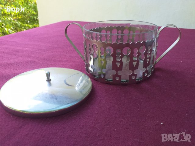 Ретро руска захарница метал и стъкло, снимка 4 - Аксесоари за кухня - 34469396