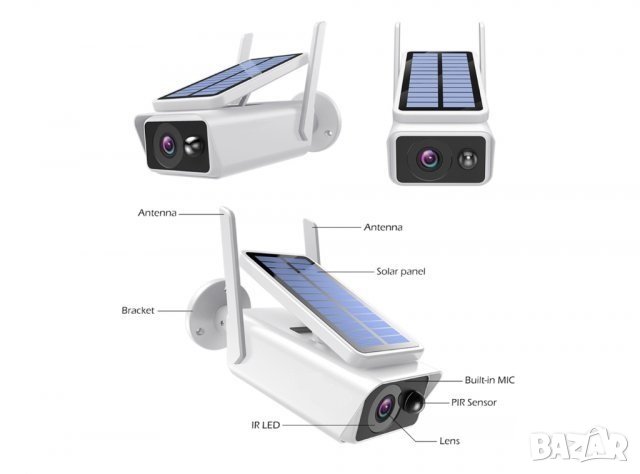 Соларна безжична WIFI IP камера Automat, 1080P HD, 2 антени Водоустойчива система за видеонаблюдение, снимка 2 - IP камери - 30310534