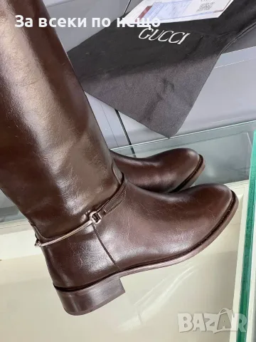 Gucci Луксозни Кожени Дамски Ботуши В Кафяво С Елегантен Детайл Код SEM-755, снимка 5 - Дамски ботуши - 56115088