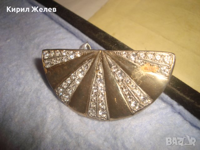 СТАРА ПОЗЛАТЕНА АРТ АПЛИКАЦИЯ ИНКРУСТИРАНА с ИСКРЯЩИ ФАСЕТИРАНИ КРИСТАЛИ НАКИТ БИЖУ УКРАШЕНИЕ 10556