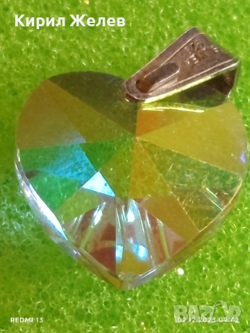 Сребърна висулка във формата на сърце с кристал SWAROVSKI Северно сияние 17542, снимка 6 - Колиета, медальони, синджири - 52621573