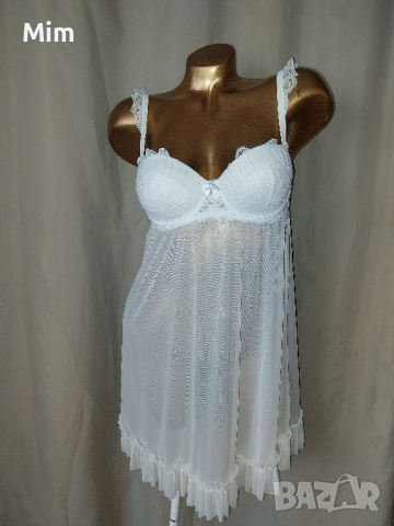 70 А/В Бяла нощница от прозрачен еластичен воал, снимка 4 - Нощници - 44816288