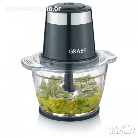  Кухненски чопър Graef 500w , 1л стъклена кана , 4 остриета , черен цвят, снимка 1 - Чопъри и пасатори - 35237846