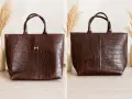 Кожена чанта PRINCE – тъмнокафява, кроко ефект, tote, снимка 1