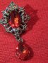 КРАСИВА АРТ-НУВО СТИЛ БРОШКА ПОЗЛАТЕНА с РУБИНИ КРИСТАЛИ 12381, снимка 9