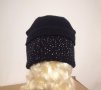 Нова зимна дамска черна шапка Вълна микс с камъчета