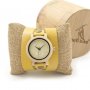 Дамски дървен часовник от бамбук с увиваща се каишка в жълто, снимка 1
