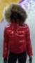 Дамско яке червен лак с естествен косъм на качулката Монклер , снимка 3