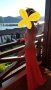 Дълга рокля с детайл от дантела цвят корал, снимка 1 - Рокли - 39298162