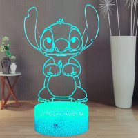 Стич 3D нощна лампа, аниме Stitch, USB,с дистанционно управление,16 цвята, 2 бр. 3Д представки, снимка 2 - Настолни лампи - 40248413