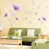3D  Голям Стикер лилави цветя за декорация на стена хол спалня, снимка 5 - Декорация за дома - 35327618