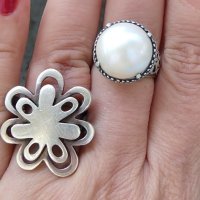 Стар турски пръстен с естествена перла / сребърен пръстен проба 925 , снимка 7 - Пръстени - 30033456
