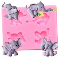 4 малки Слончета Слонче слон силиконов молд форма декорация торта фондан, снимка 1 - Форми - 30183762