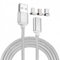 Магнитен USB, синхронизиращ и захранващ кабел 3 в 1 с приставки за Micro USB, 8 Pin за IOS и Type C, снимка 1 - Кабели и адаптери - 30066262