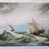 Картина "Буря в морето" - маслени бои на платно - 60/40см, снимка 1 - Антикварни и старинни предмети - 39013213