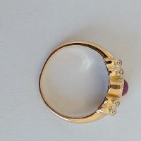 Златен пръстен с брилянти и естествен рубин, снимка 6 - Пръстени - 37254070